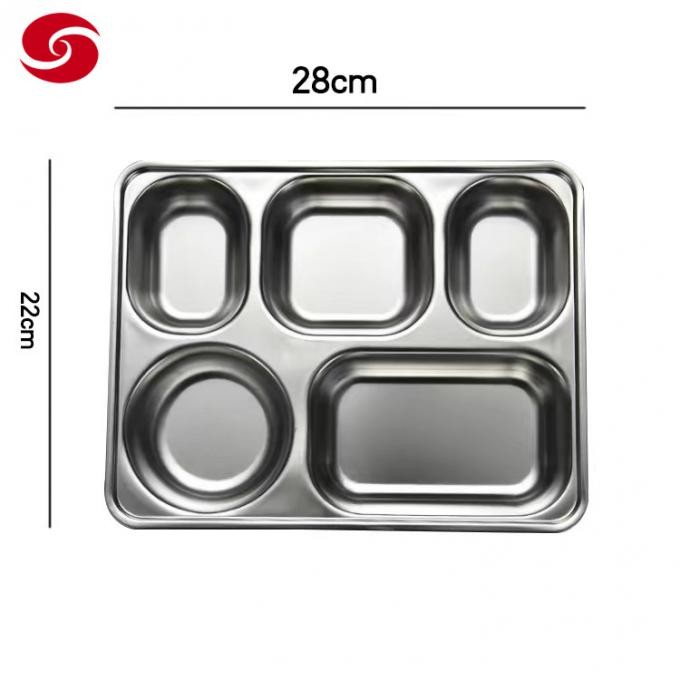 Hot Sell High Quality Stainless Steel Dinner Divided Compartments Plate with Lid Lunch Tray