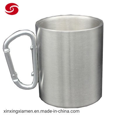 10oz Stainless Steel Double Walled Mug Cup with Carabiner Hook for Outdoor Camping Hiking