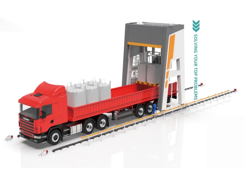 rail guided truck loading system